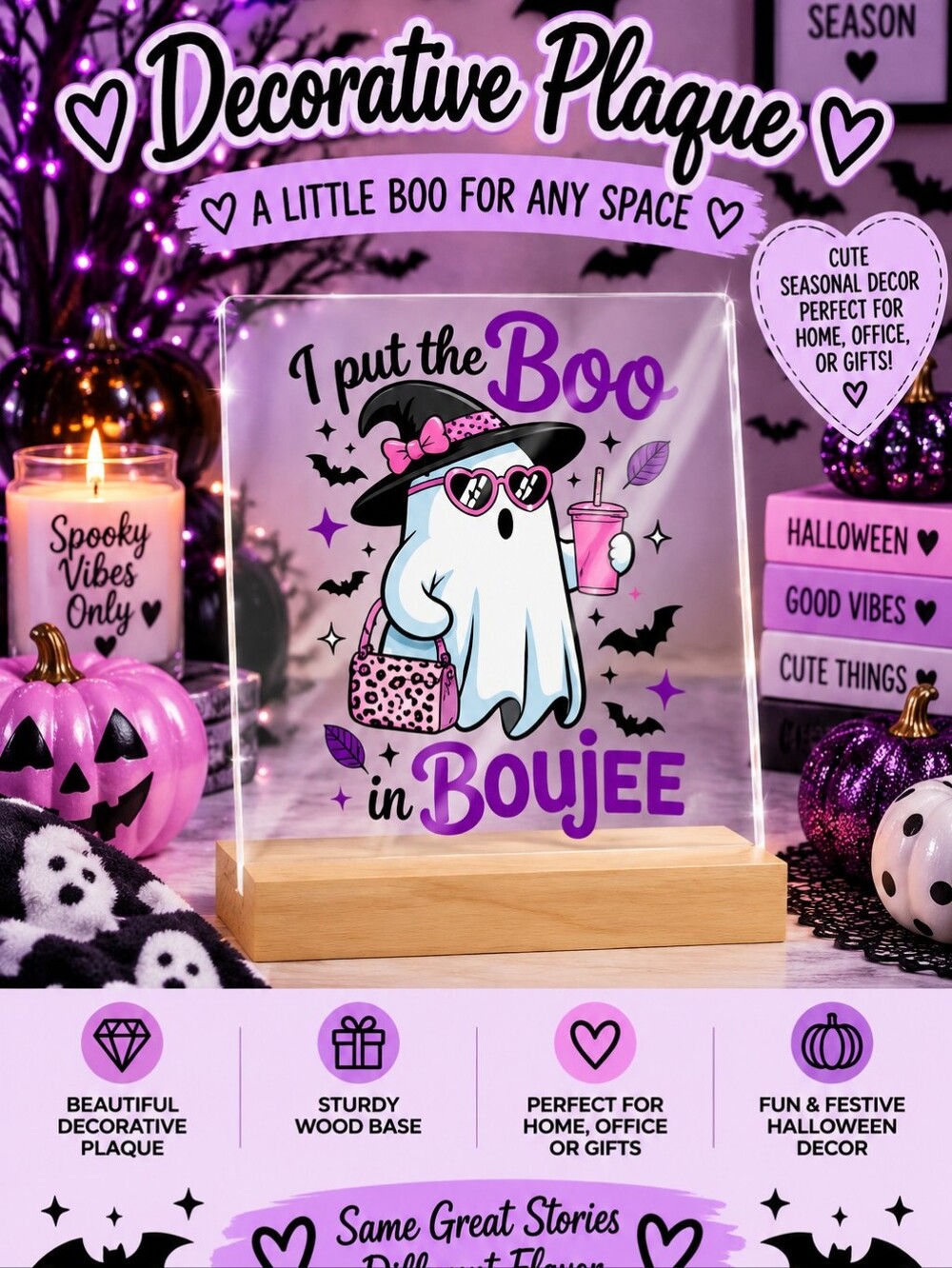 Pink Halloween Ghost - I Put the Boo in Boujee Plaque!!